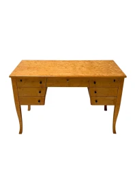 Art Deco Desk in Birdseye Maple, Swedish Design, 1940s, 7 Drawers